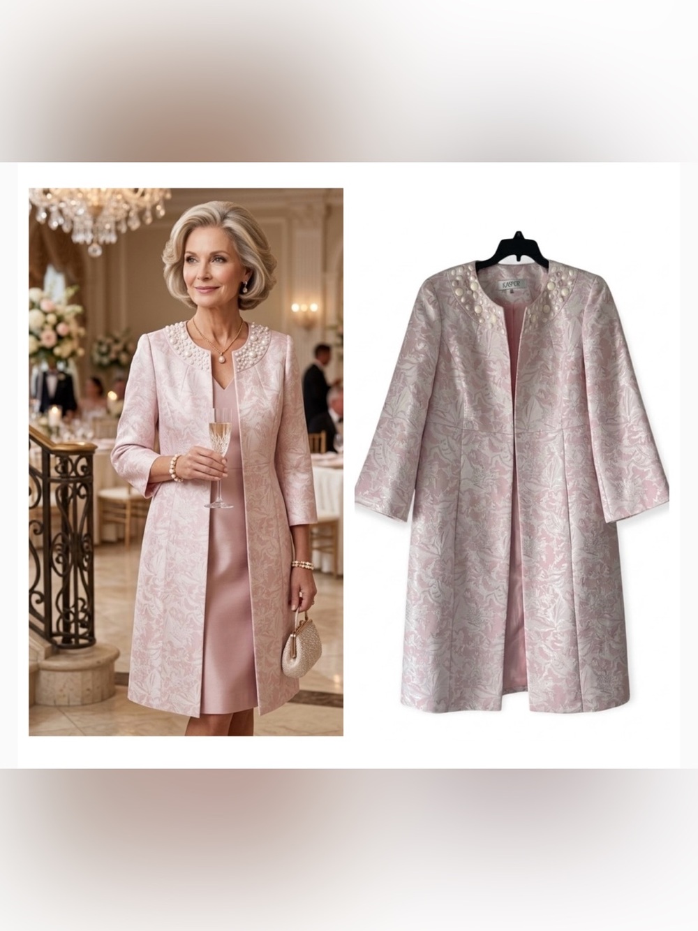 Kasper Women's Evening Coat Blazer Brocade Floral Pattern
Size 14 Beaded Neck - Picture 1 of 12